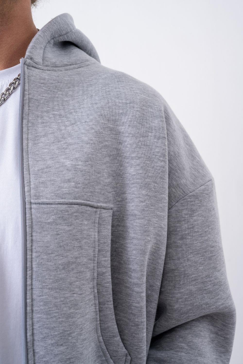Erkek Boxy Oversize Fermuarlı Chill Gri Sweatshirt