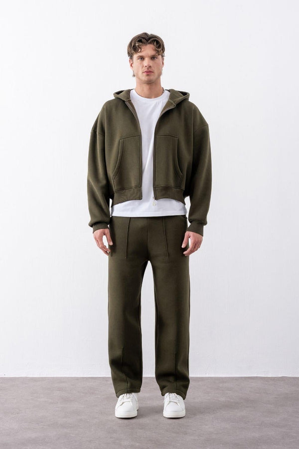 Erkek Boxy Oversize Fermuarlı Chill Haki Sweatshirt
