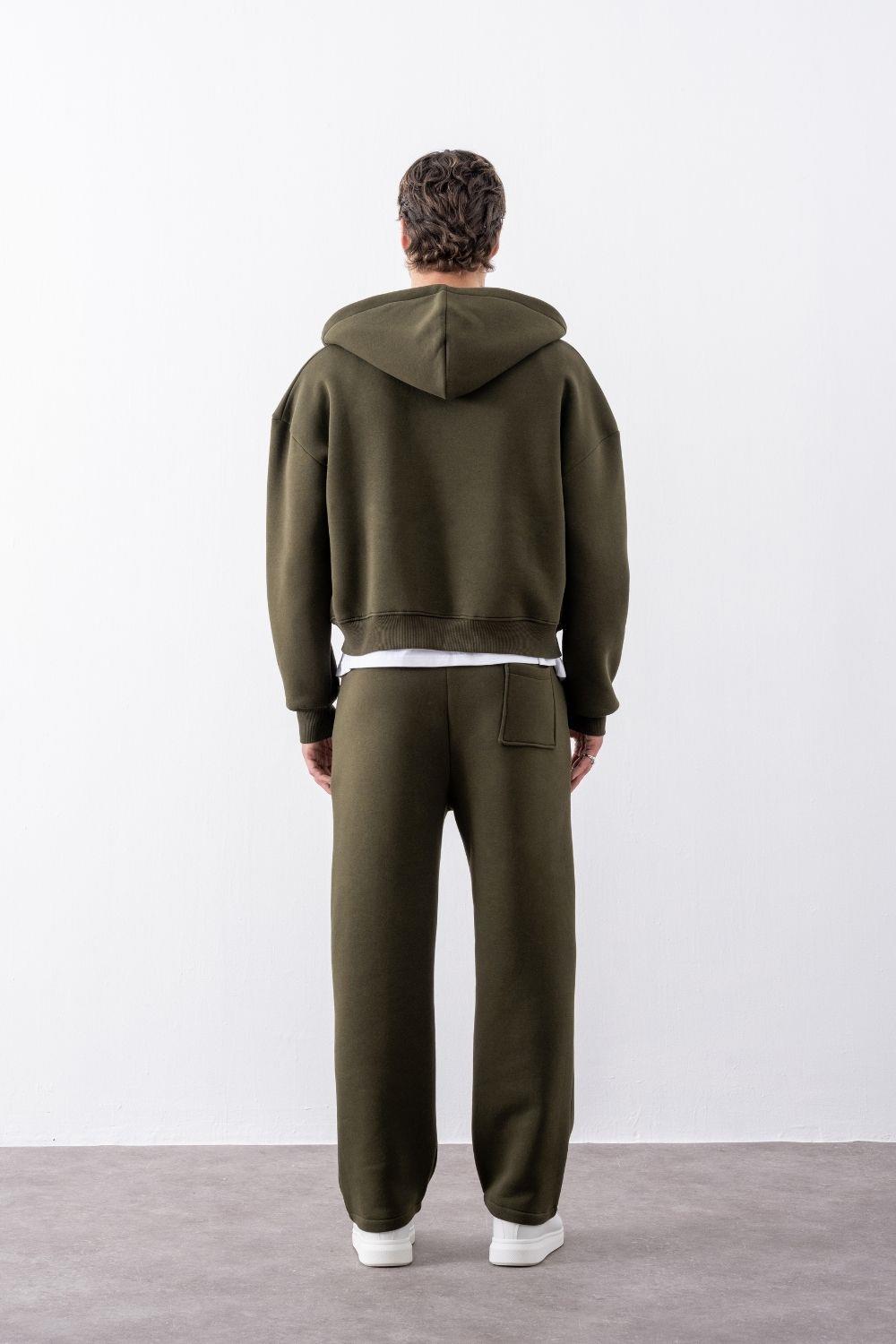 Erkek Boxy Oversize Fermuarlı Chill Haki Sweatshirt