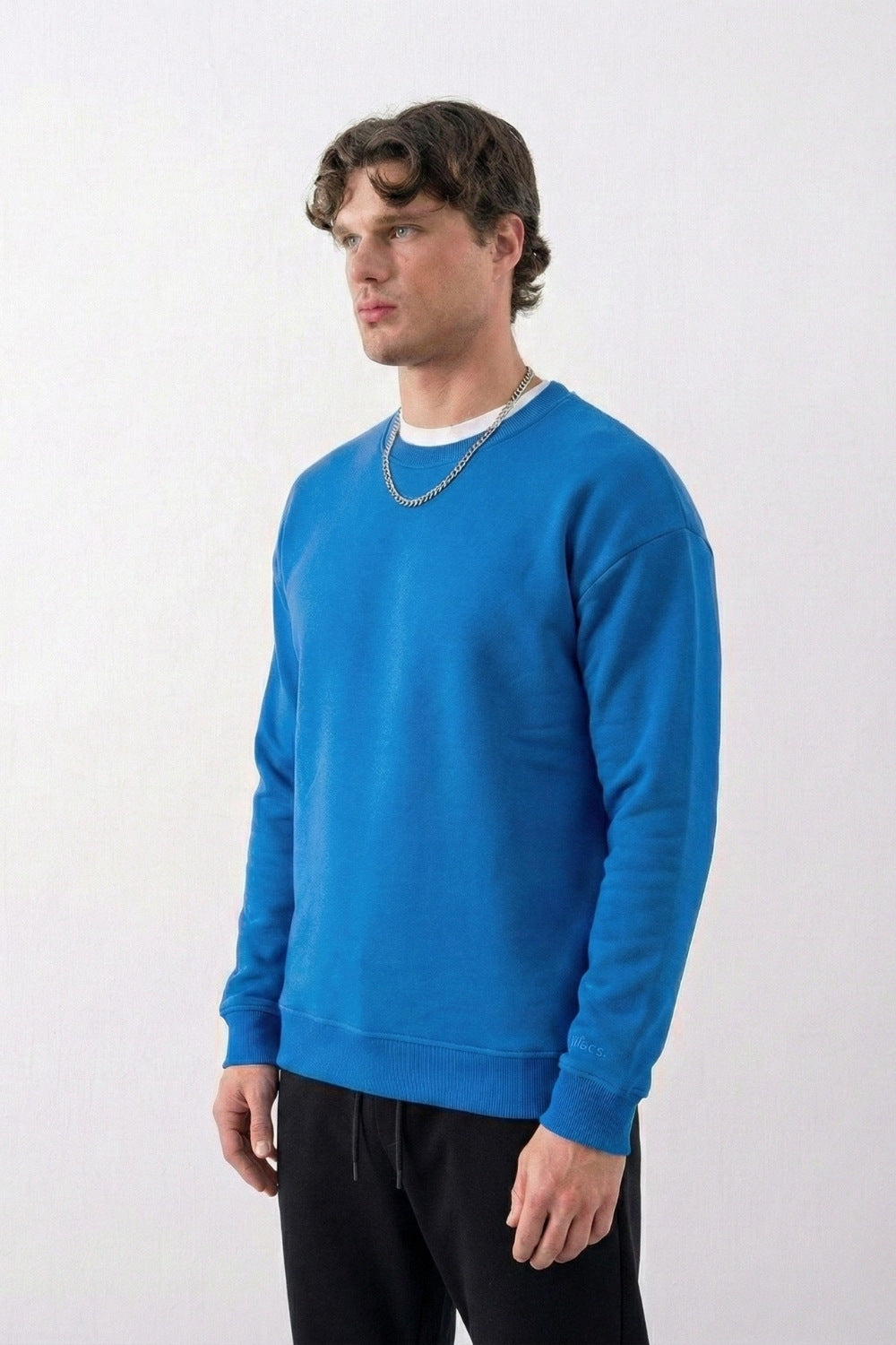 Erkek Boxy Oversize Mavi Sweatshirt