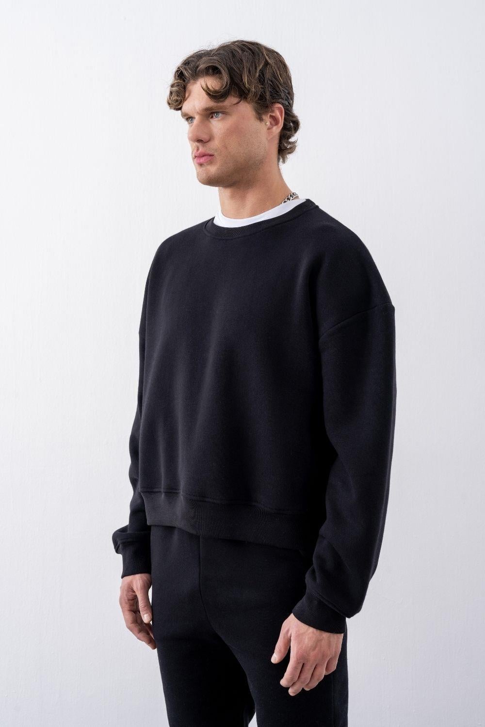 Erkek Boxy Oversize Siyah Sweatshirt