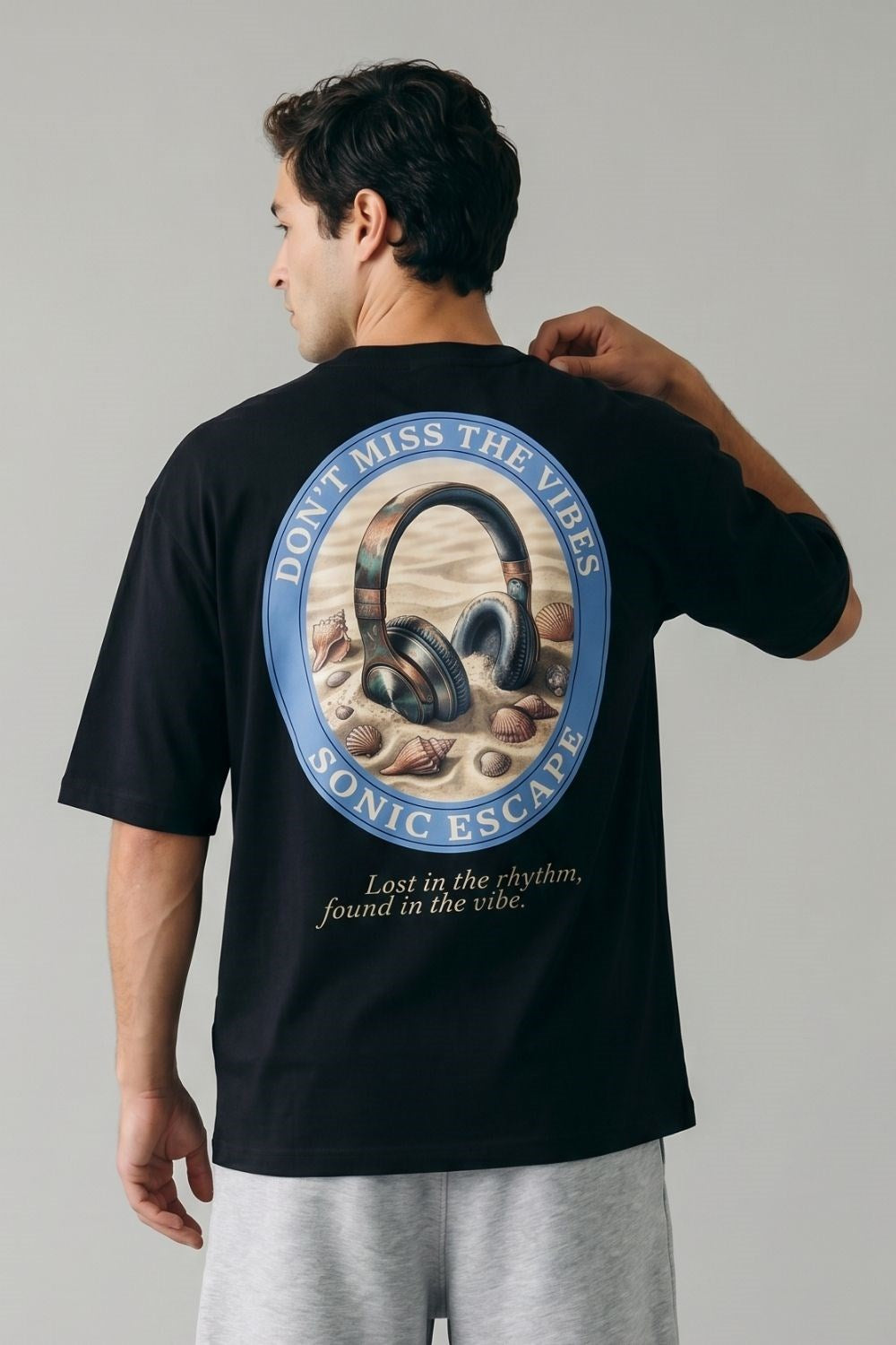 Erkek Rhytm Oversize Siyah Premium T-Shirt