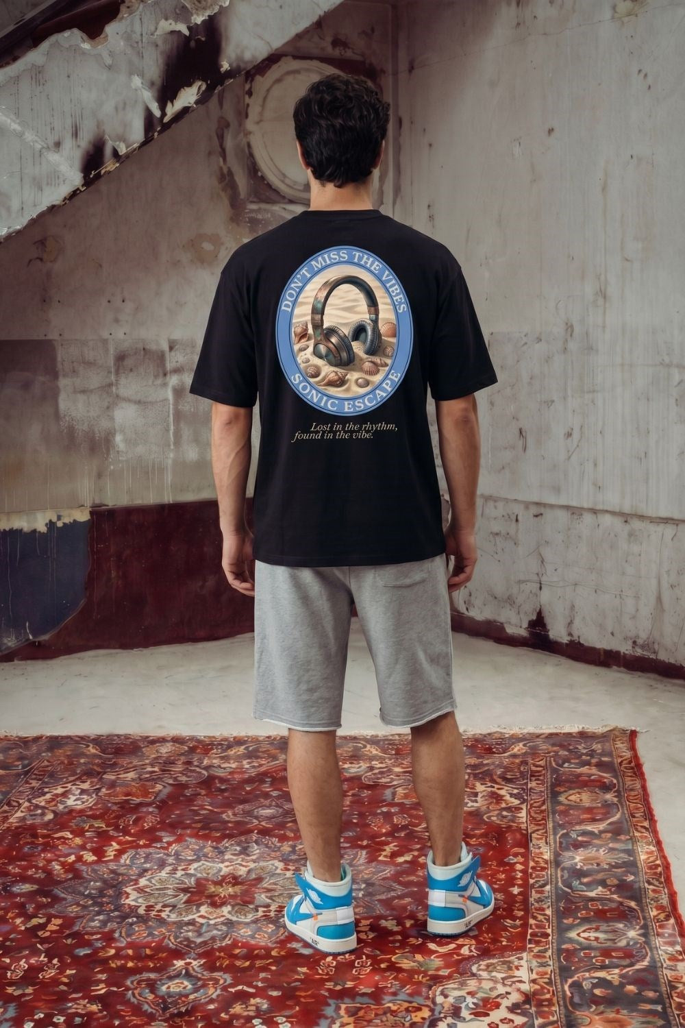 Erkek Rhytm Oversize Siyah Premium T-Shirt