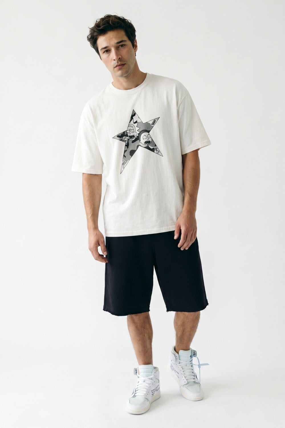 Erkek Rick Oversize Kırık Beyaz Premium T-Shirt
