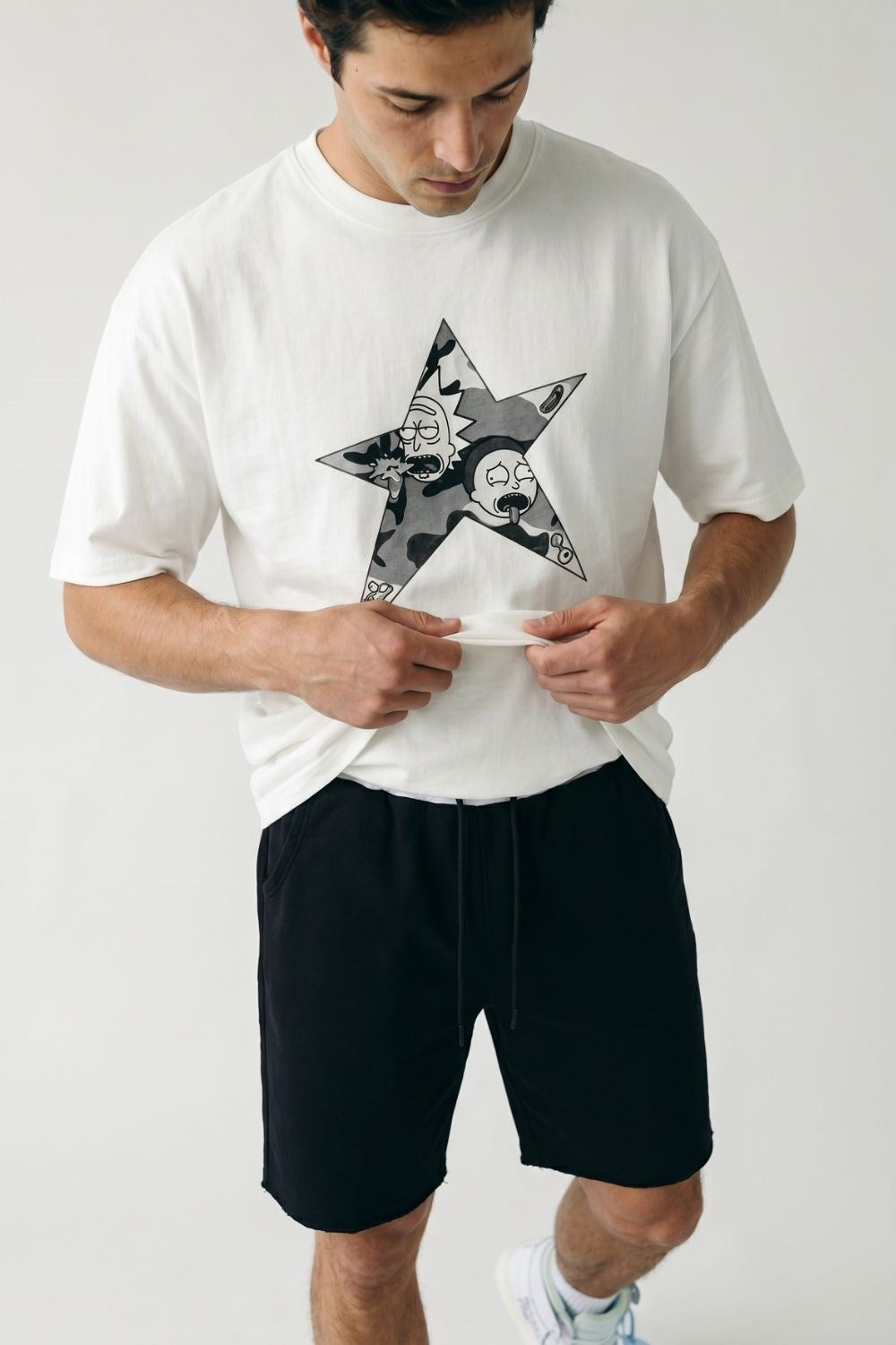 Erkek Rick Oversize Kırık Beyaz Premium T-Shirt