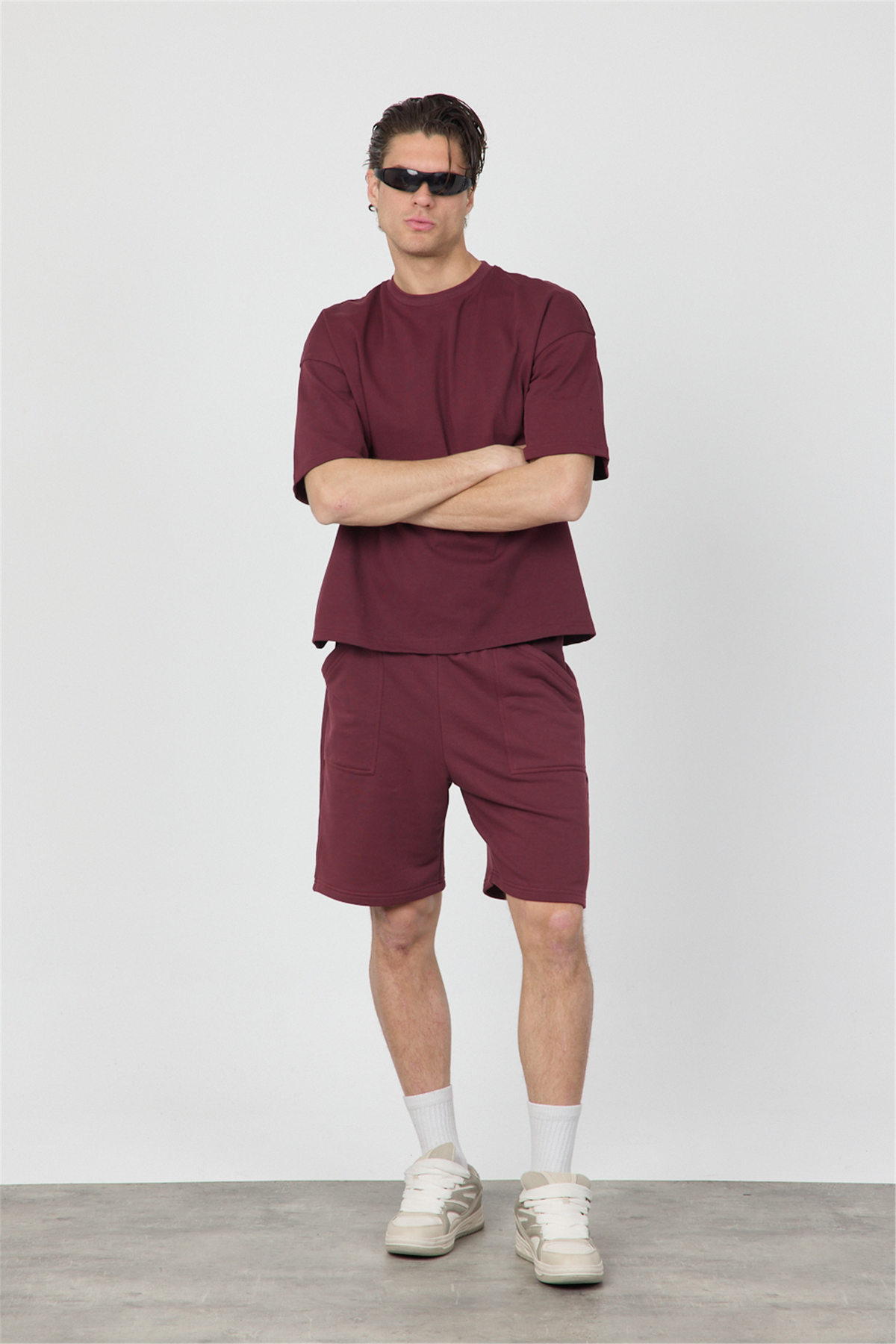 Erkek Chill Boxy Premium Bordo T-Shirt