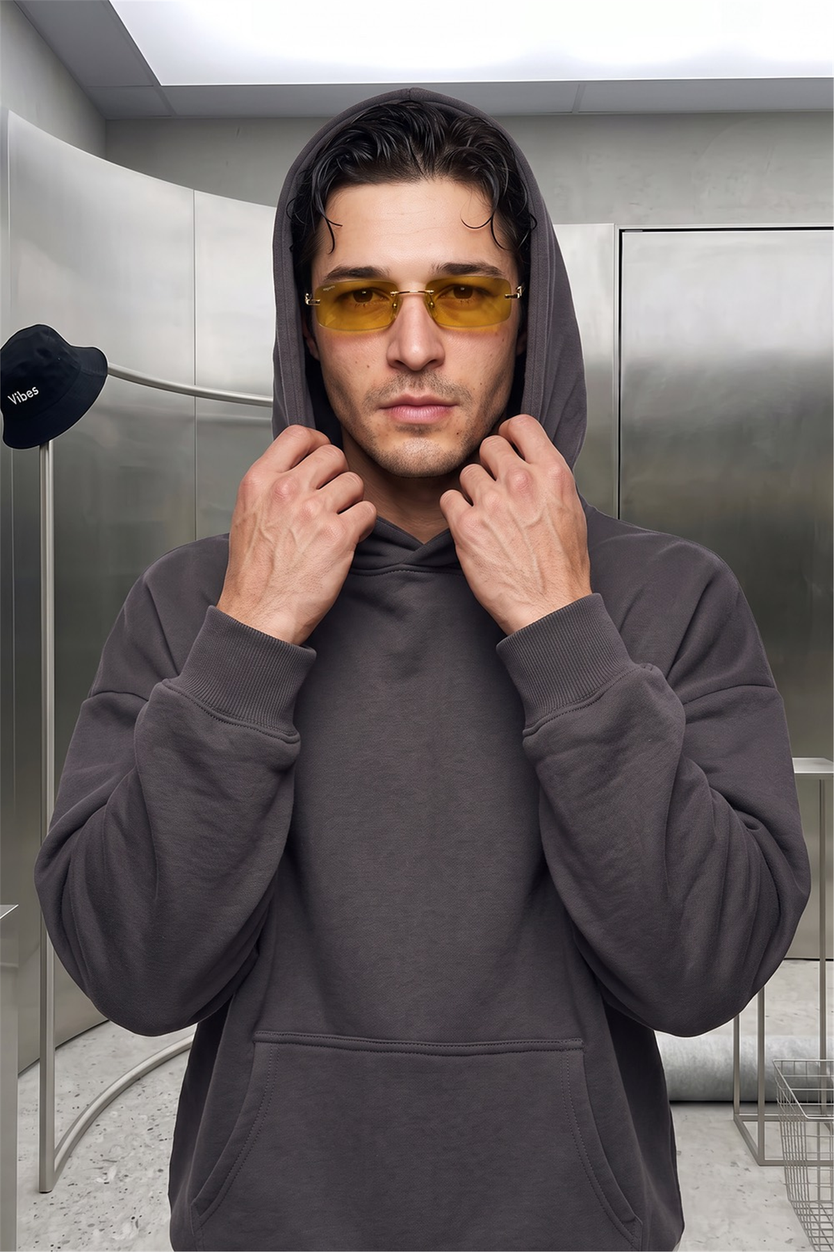 Erkek Chill Oversize Antrasit Hoodie