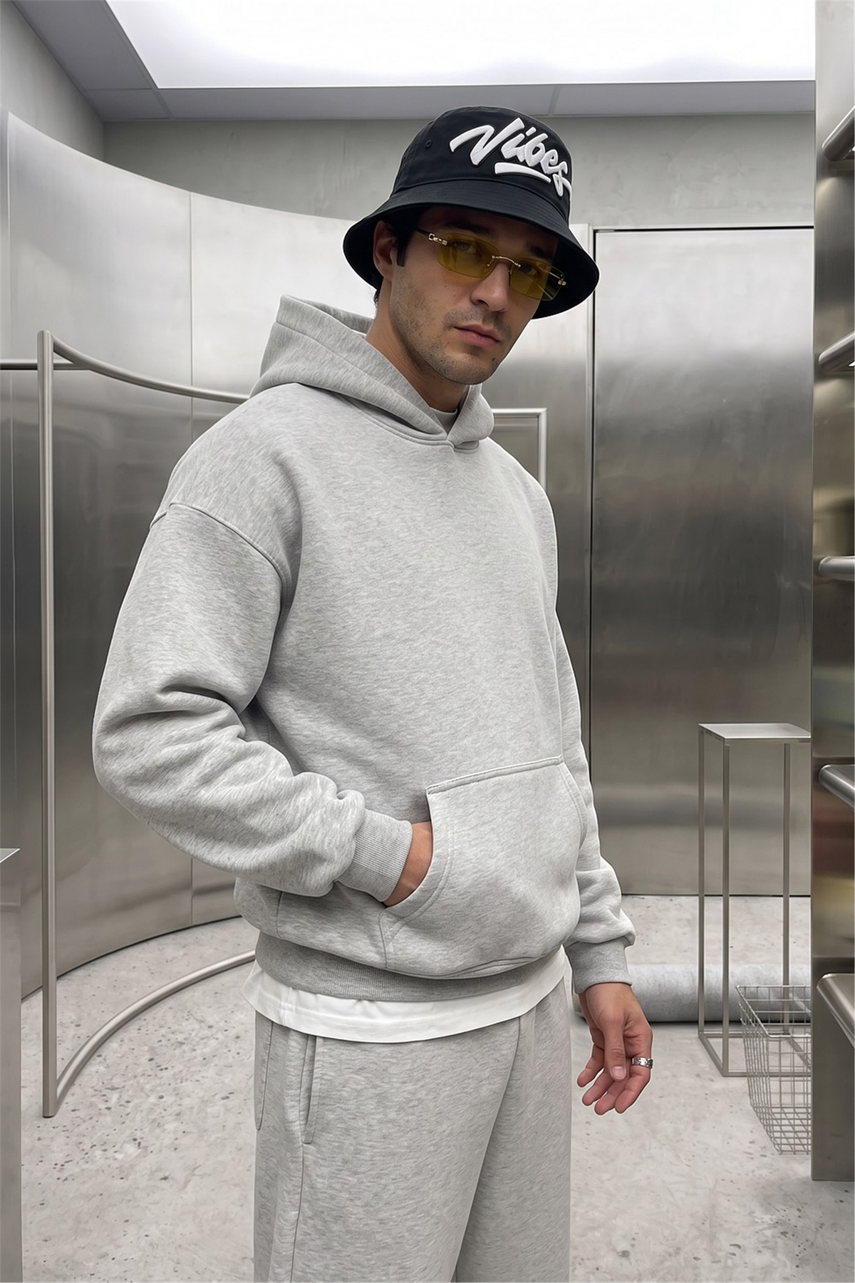 Erkek Chill Oversize Gri Hoodie