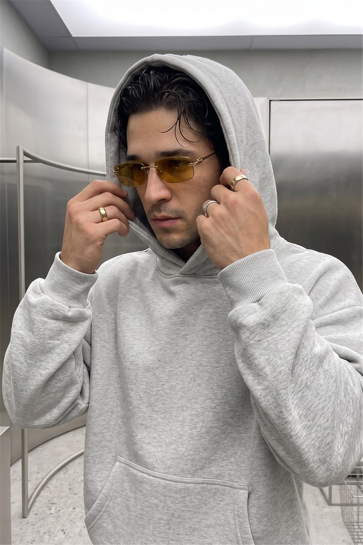 Erkek Chill Oversize Gri Hoodie