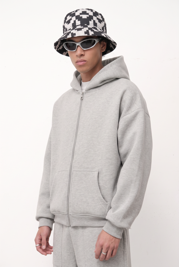 Erkek Chill Oversize Gri Zip Sweatshirt