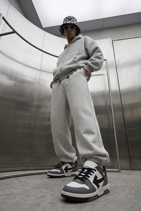 Erkek Chill Oversize Gri Zip Sweatshirt