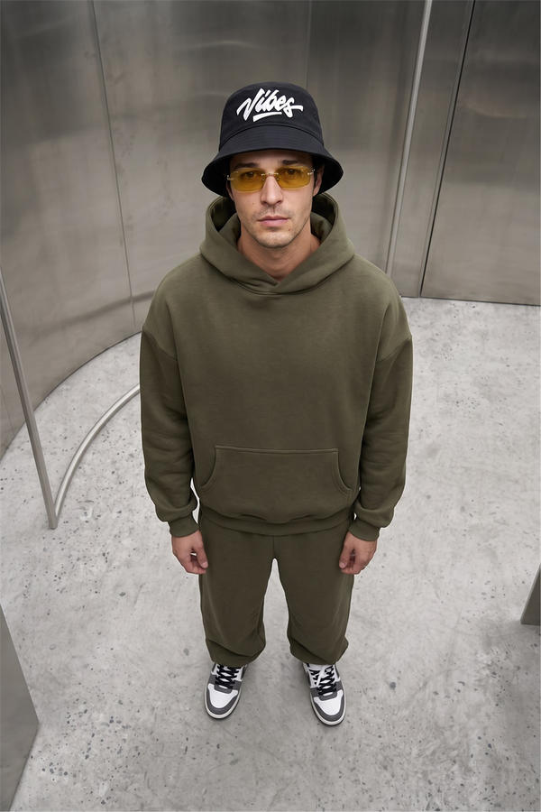 Erkek Chill Oversize Haki Hoodie