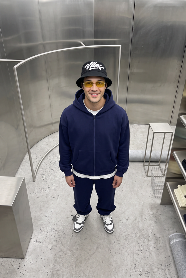 Erkek Chill Oversize Lacivert Zip Sweatshirt