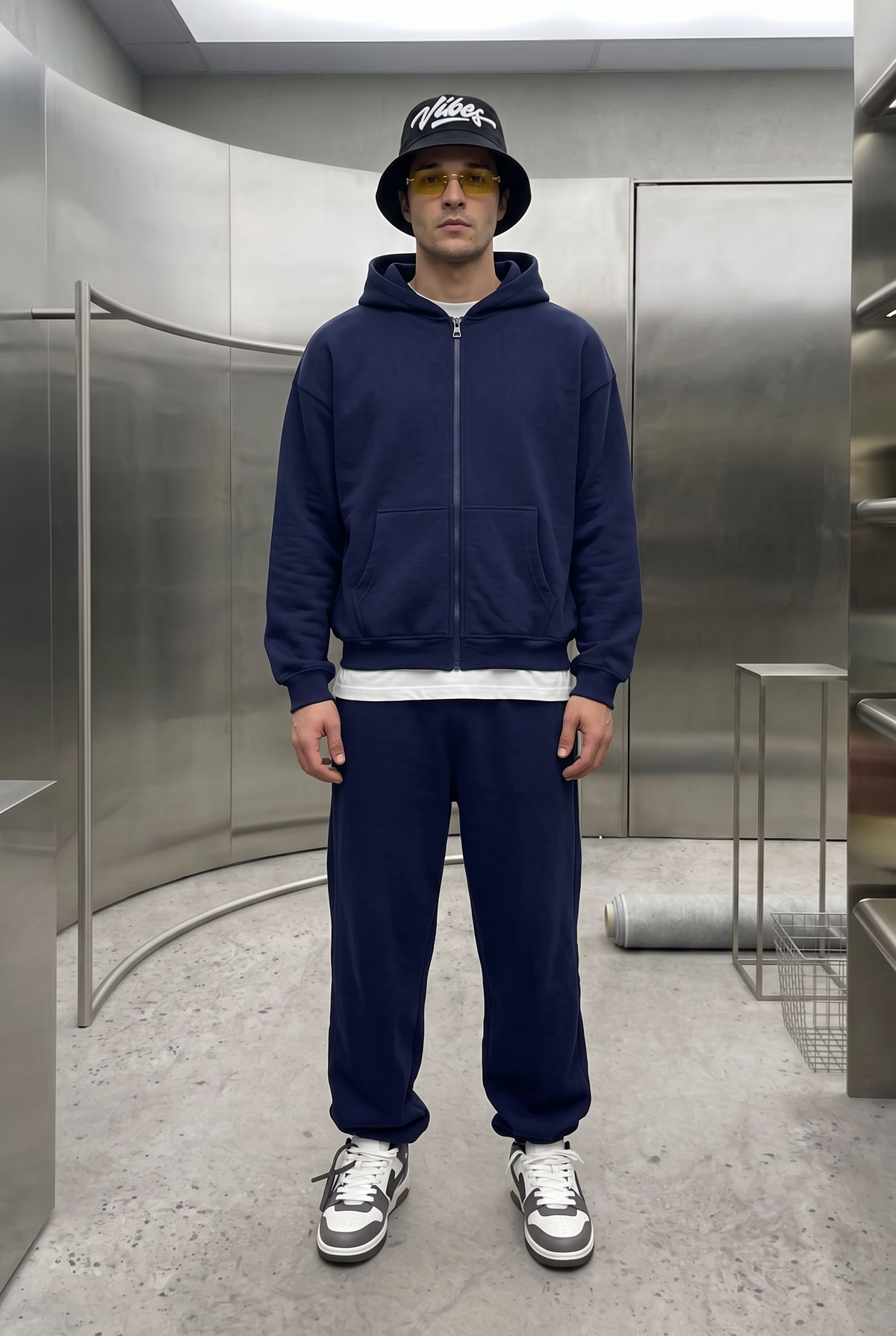 Erkek Chill Oversize Lacivert Zip Sweatshirt