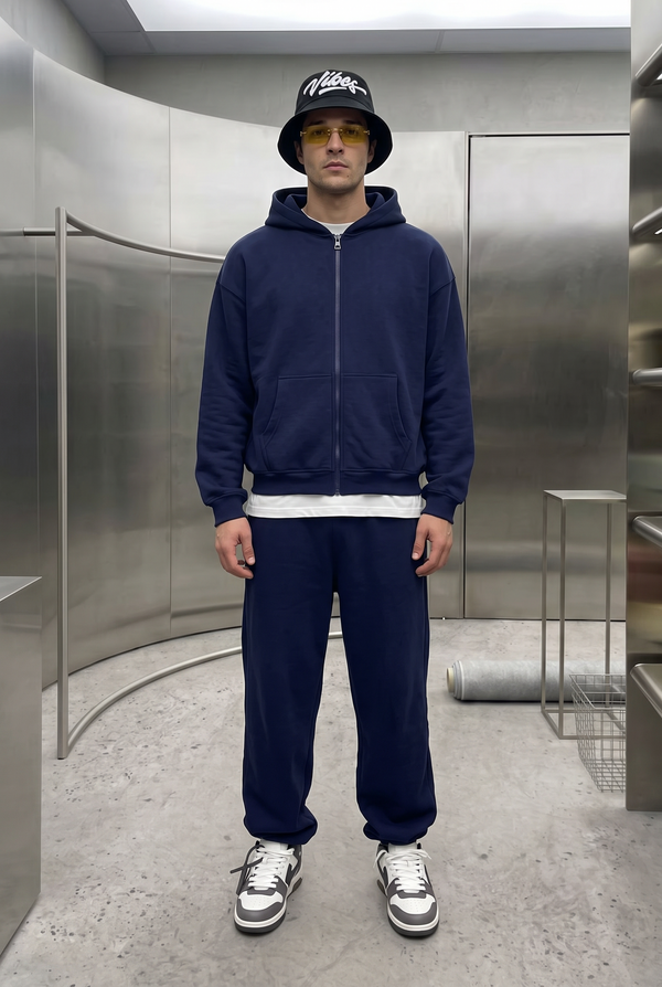 Erkek Chill Oversize Lacivert Zip Sweatshirt