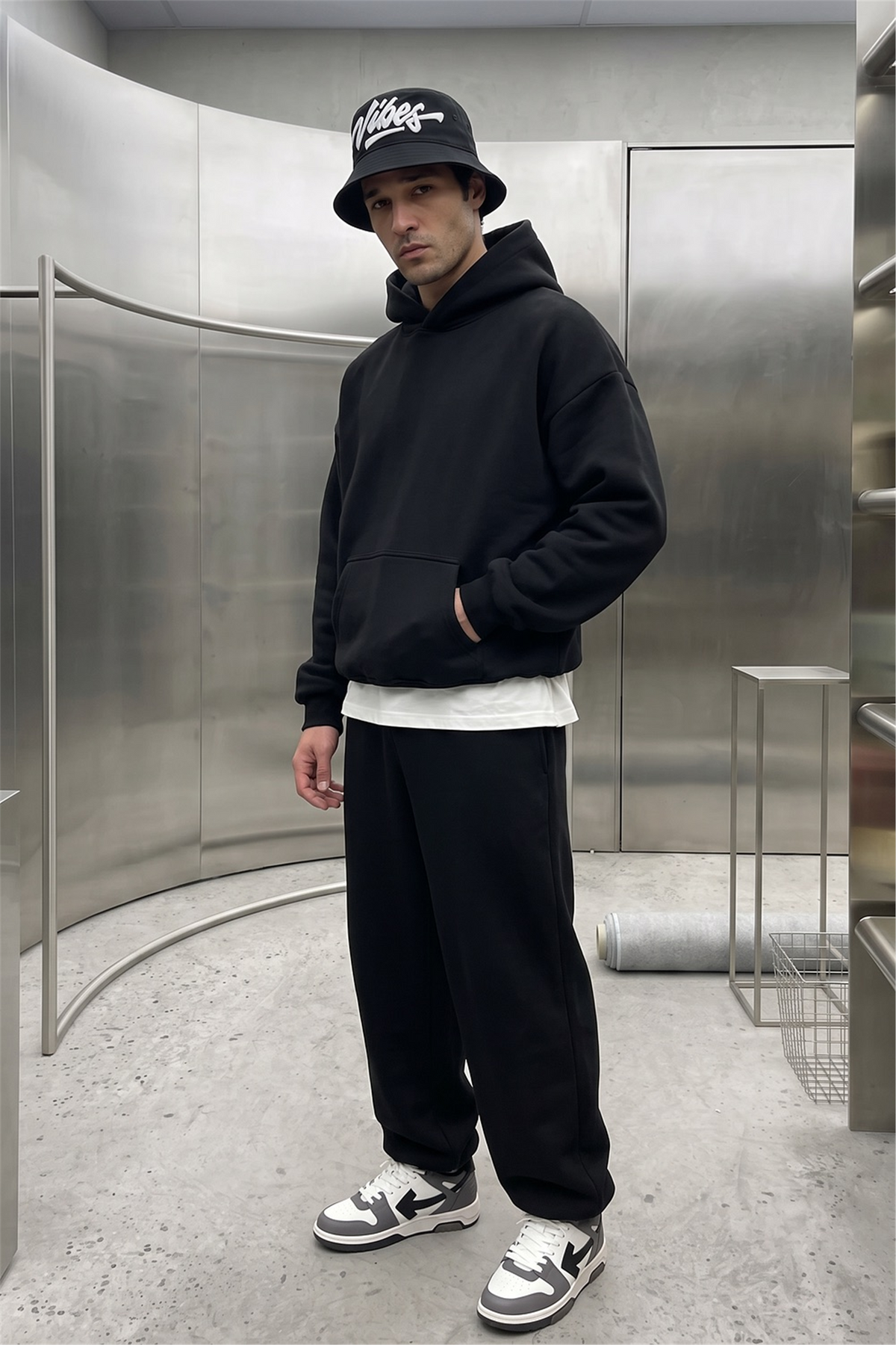 Erkek Chill Oversize Siyah Hoodie