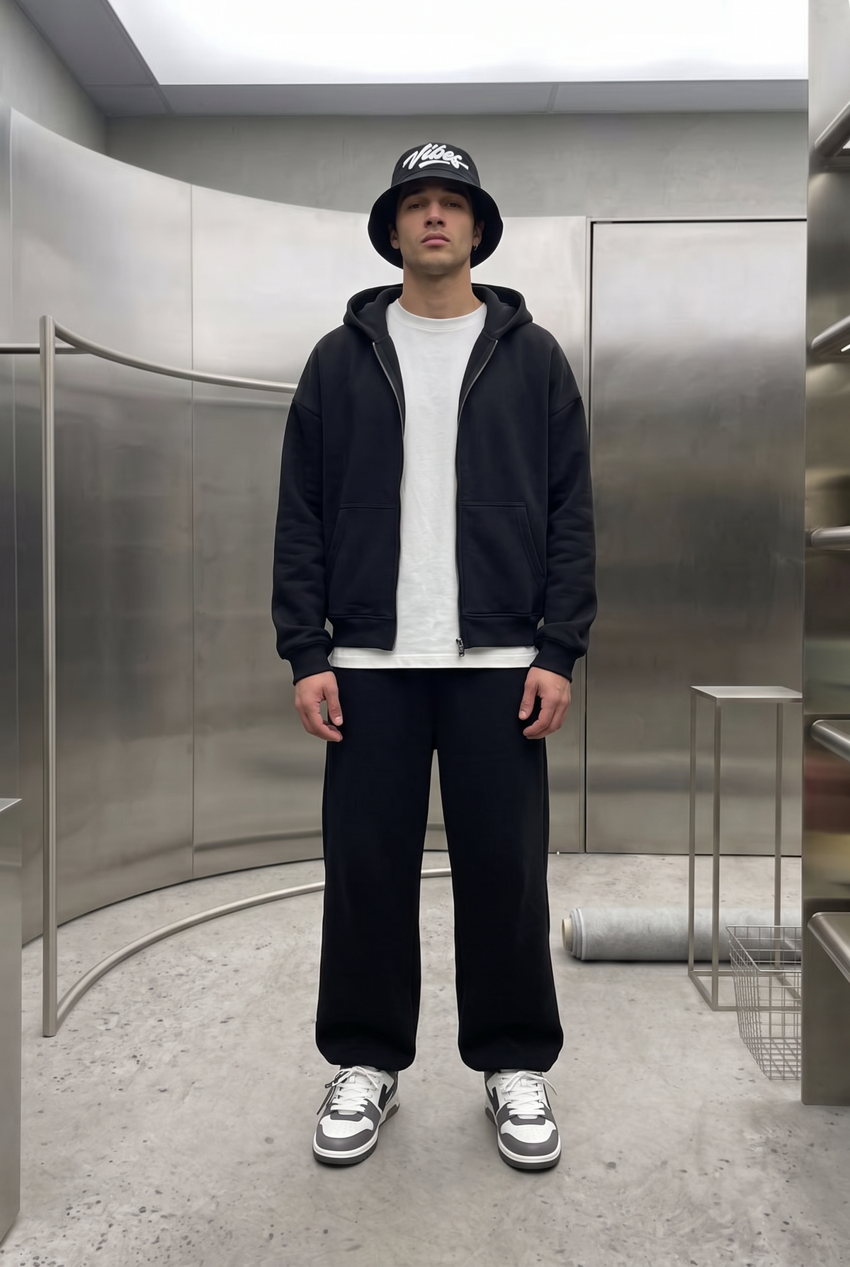 Erkek Chill Oversize Siyah Zip Sweatshirt