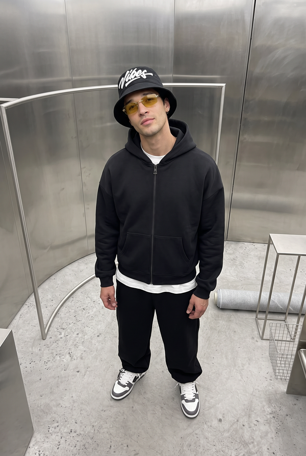 Erkek Chill Oversize Siyah Zip Sweatshirt