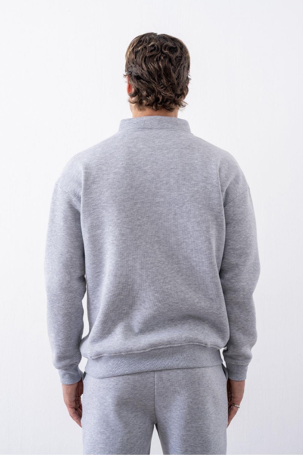 Erkek Gri Fermuarlı Oversize Sweatshirt