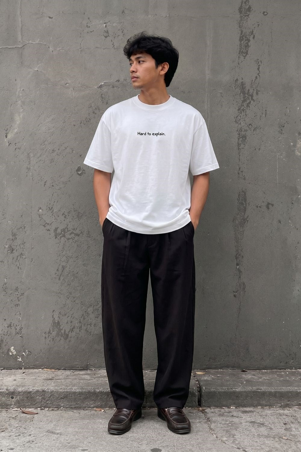 Erkek Hard To Explain Oversize Beyaz T-Shirt