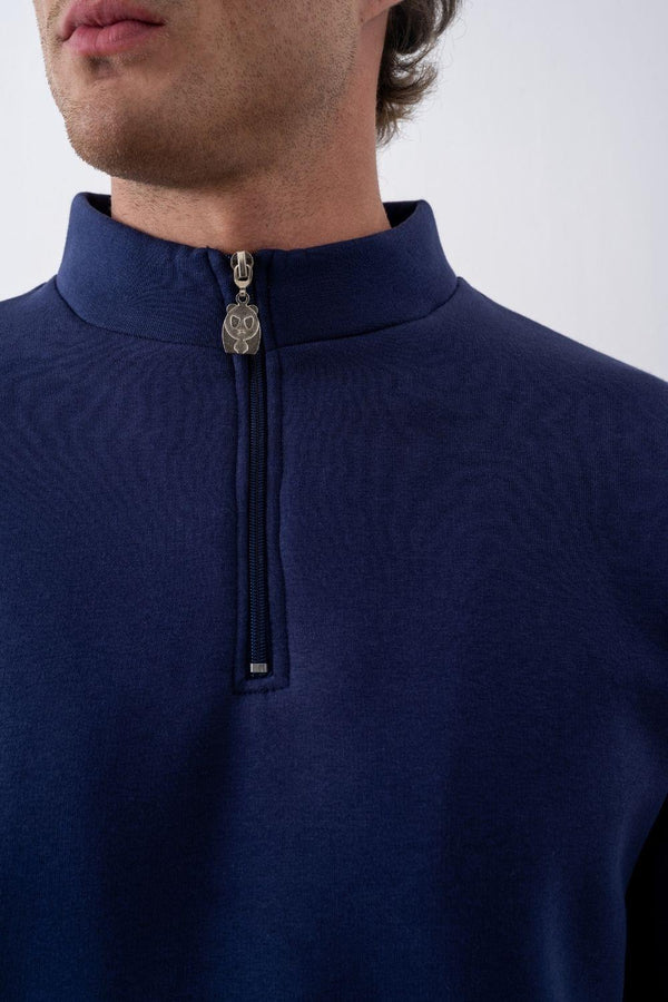 Erkek Lacivert Fermuarlı Oversize Sweatshirt