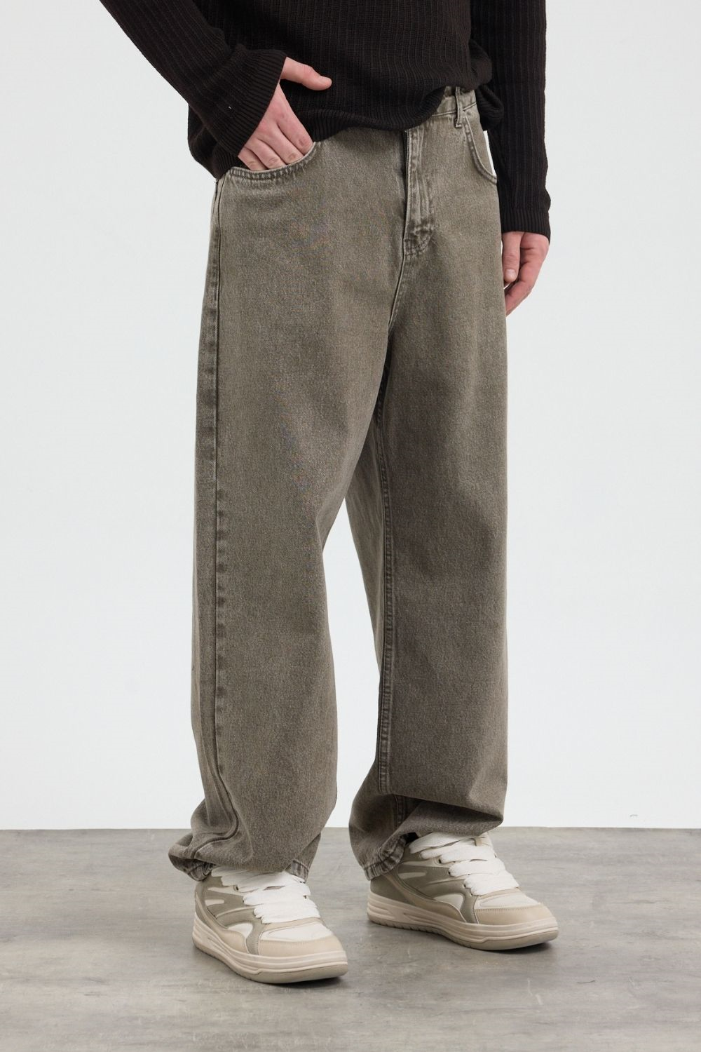 Erkek Loose Fit Haki Kot Pantolon