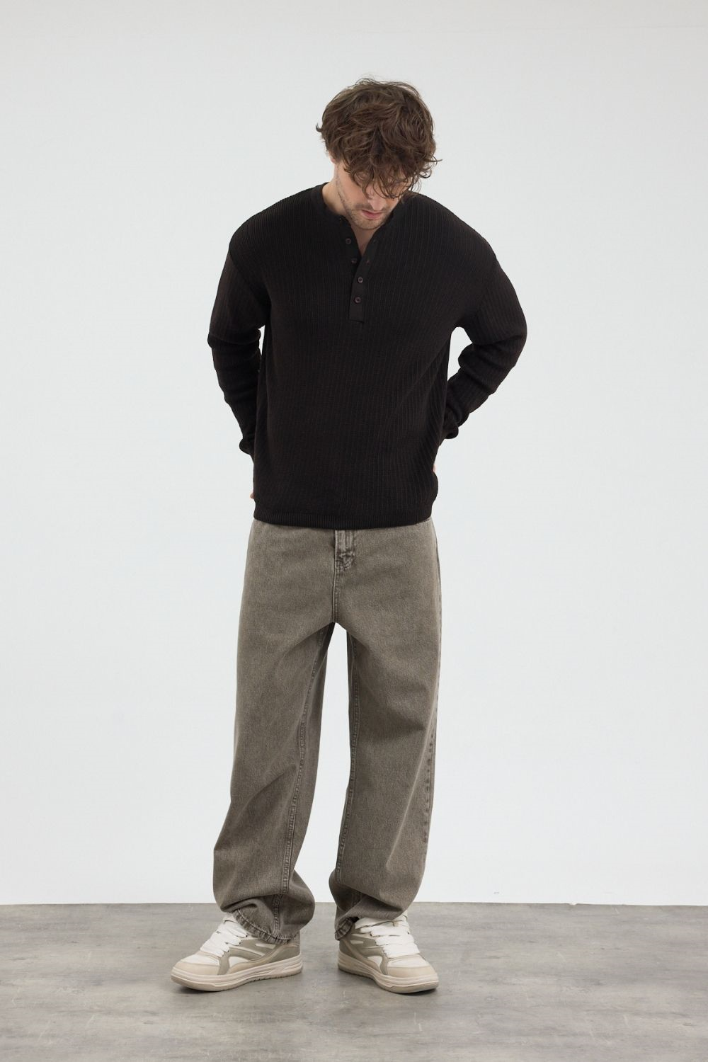Erkek Loose Fit Haki Kot Pantolon