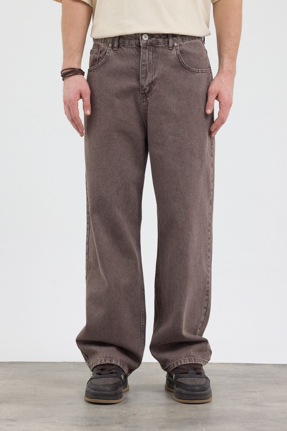 Erkek Loose Fit Kahverengi Kot Pantolon