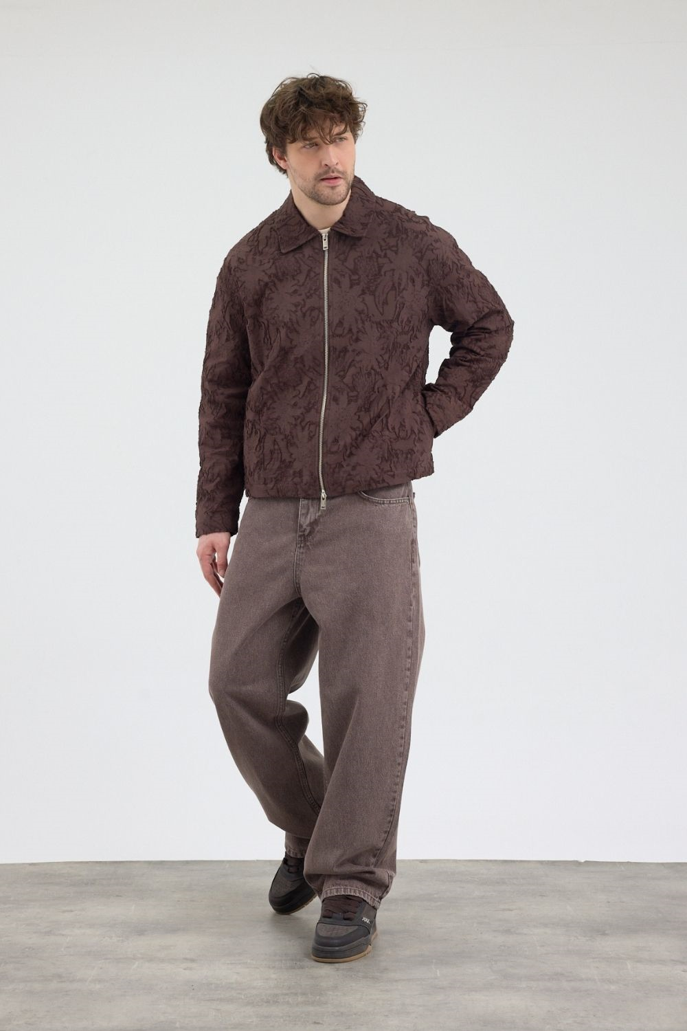 Erkek Loose Fit Kahverengi Kot Pantolon
