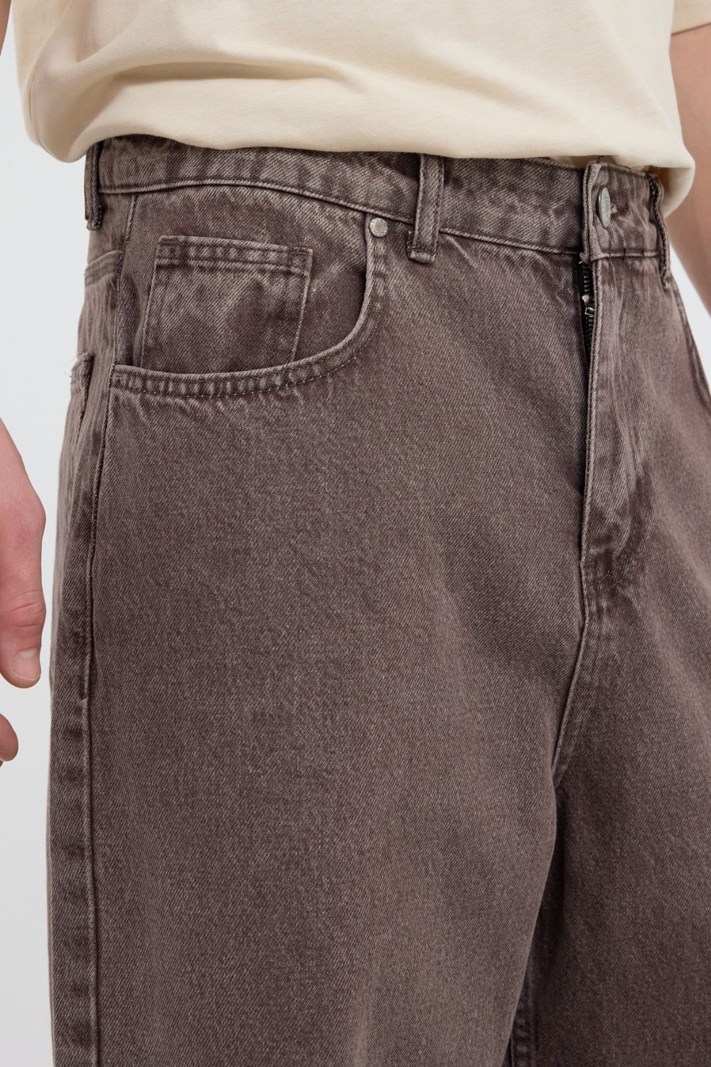Erkek Loose Fit Kahverengi Kot Pantolon