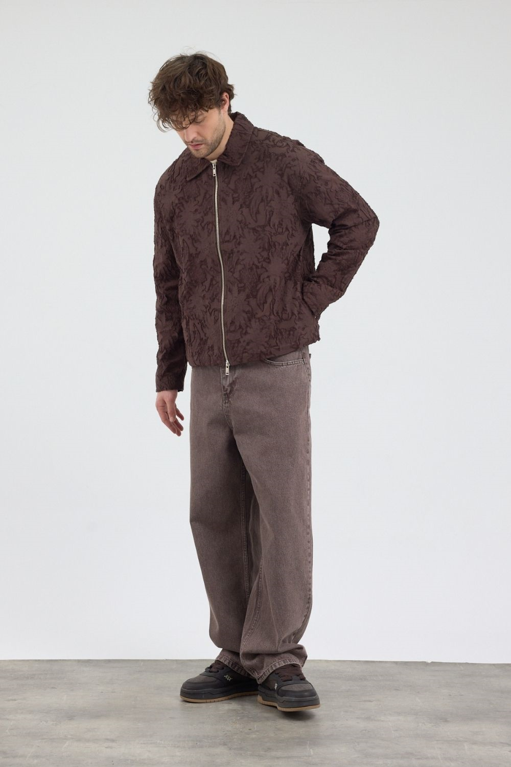 Erkek Loose Fit Kahverengi Kot Pantolon