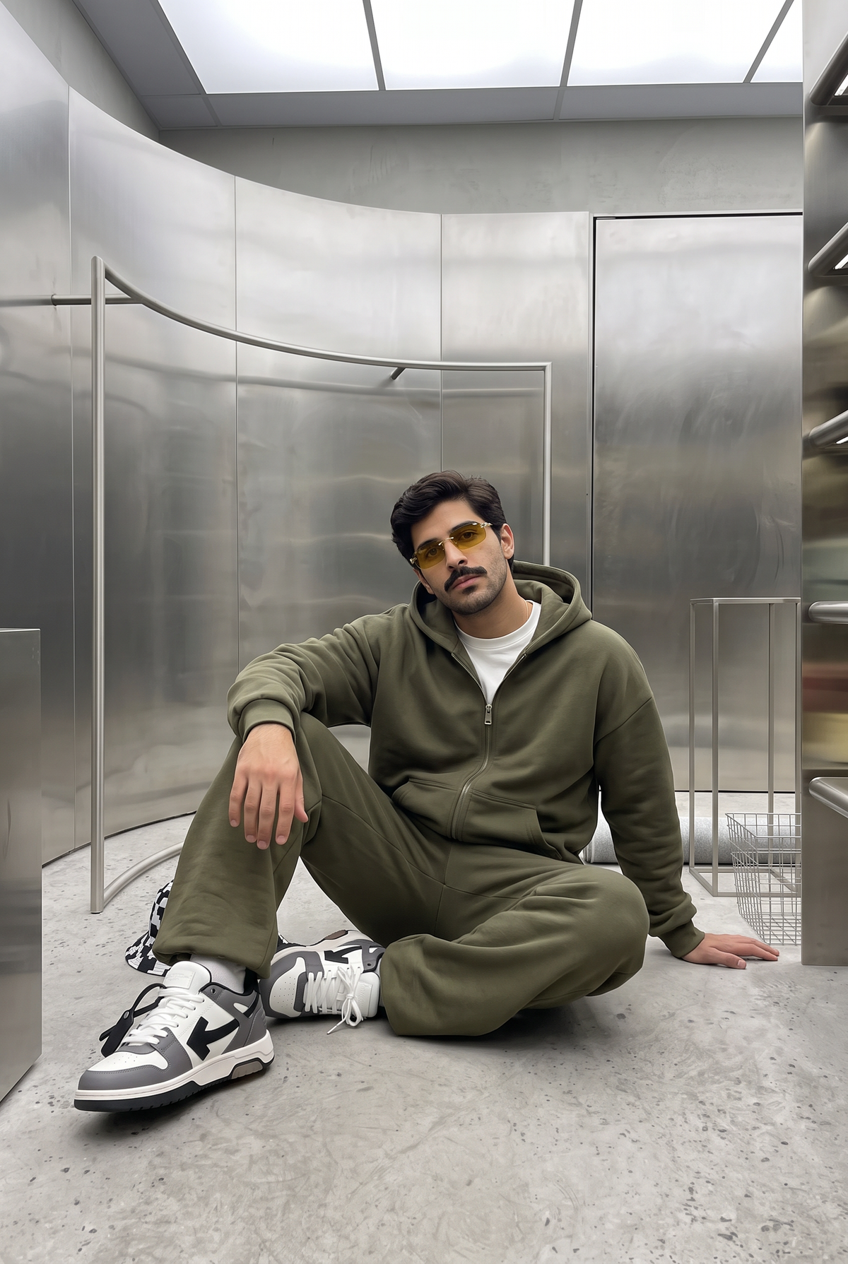 Erkek Chill Oversize Haki Zip Sweatshirt