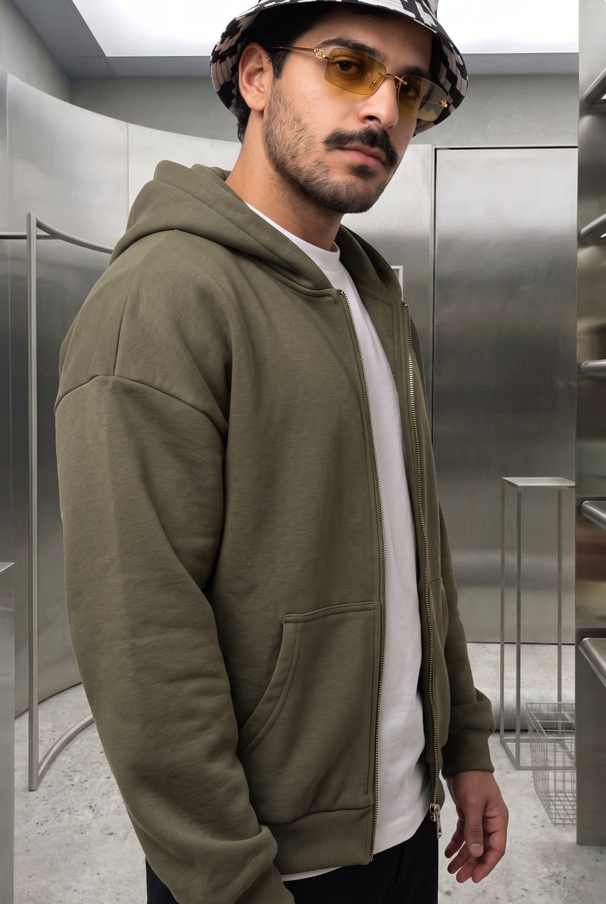 Erkek Chill Oversize Haki Zip Sweatshirt
