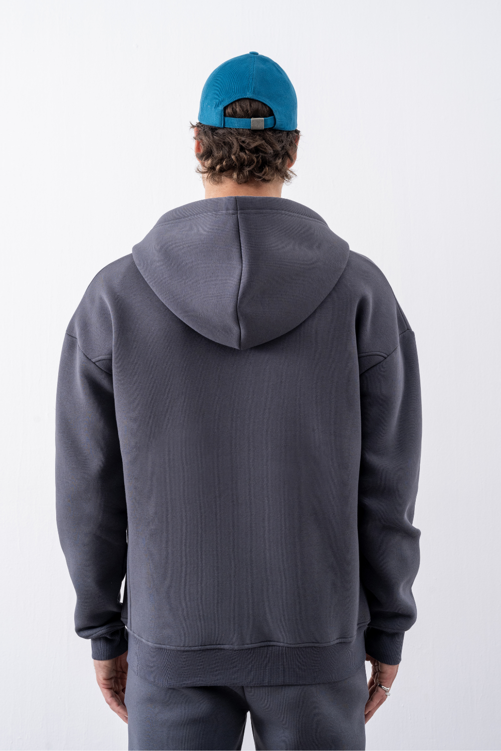 Erkek Oversize Fermuarlı Kapüşonlu Antrasit Sweatshirt