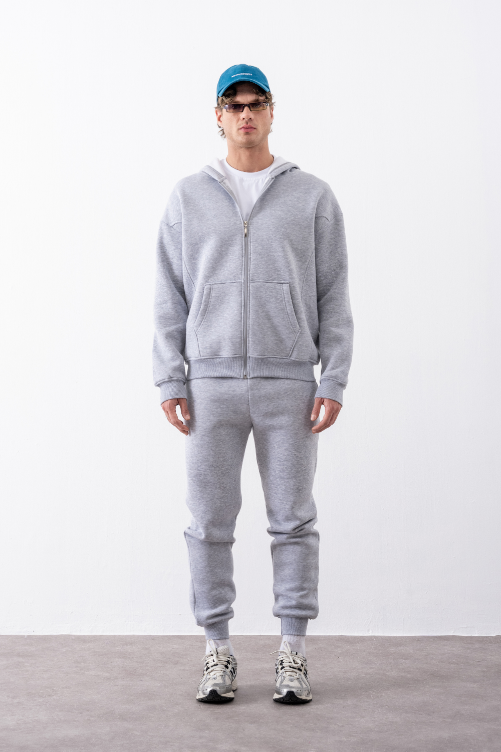 Erkek Oversize Fermuarlı Kapüşonlu Gri Sweatshirt
