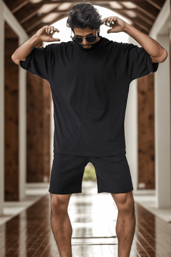 Erkek Plain Oversize Siyah T-Shirt