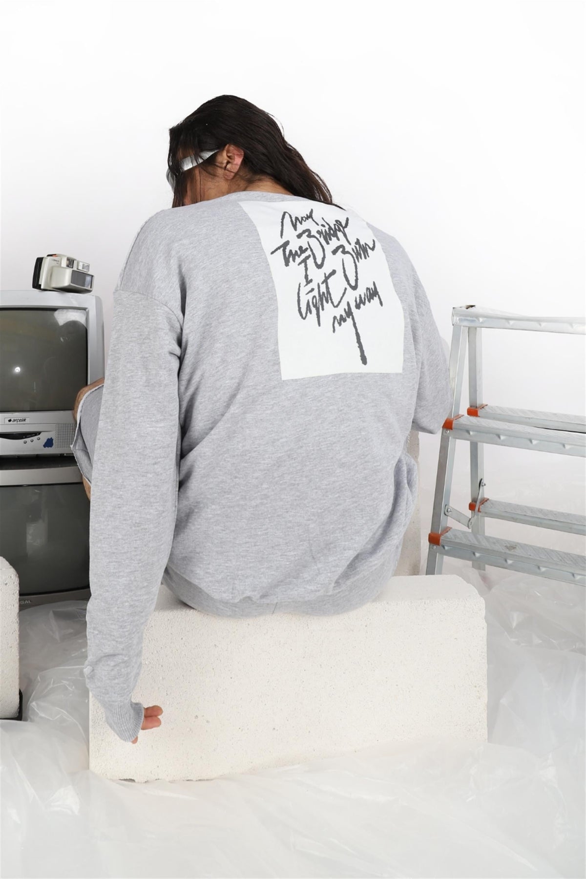 Erkek Burn Oversize Gri Sweatshirt