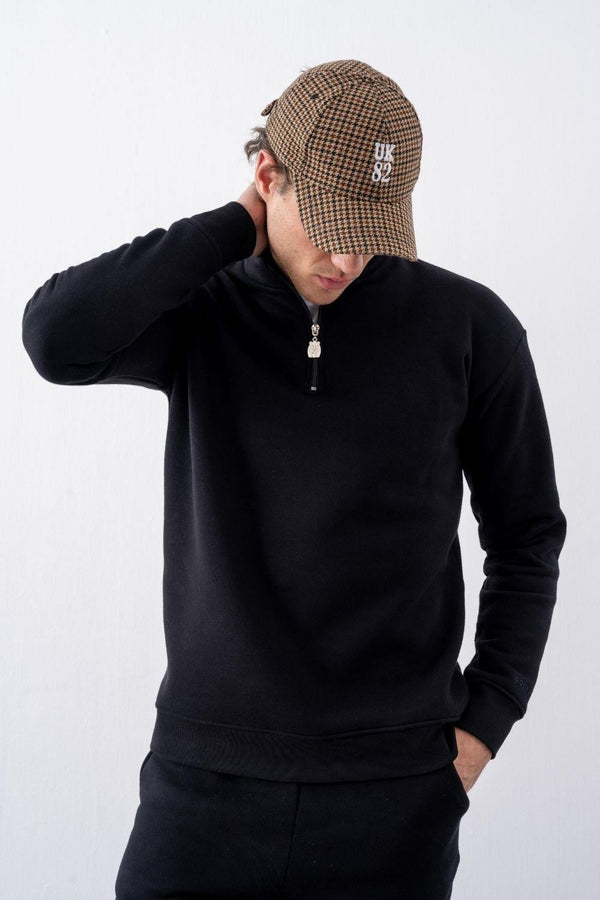 Erkek Siyah Fermuarlı Oversize Sweatshirt