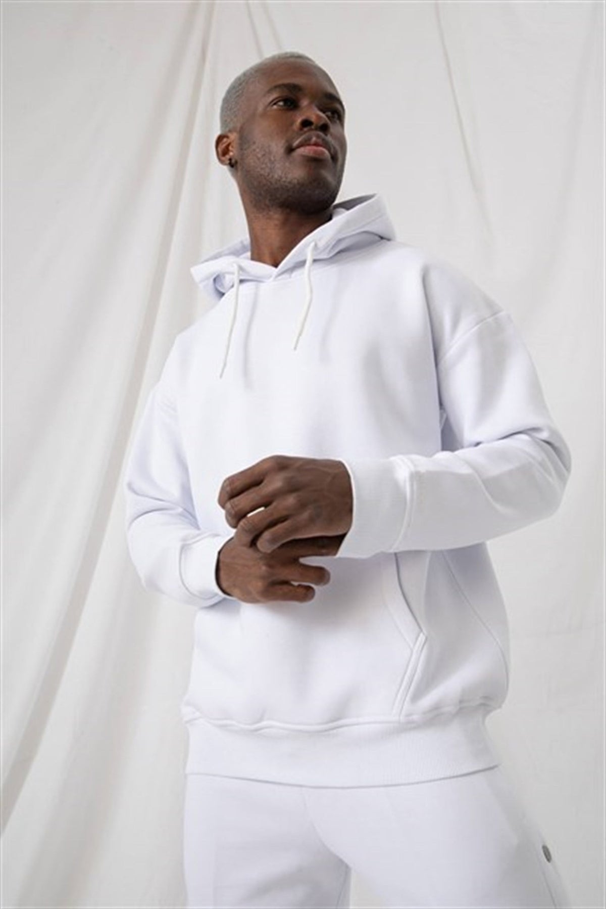 Erkek Stay Oversize Beyaz Hoodie Sweatshirt