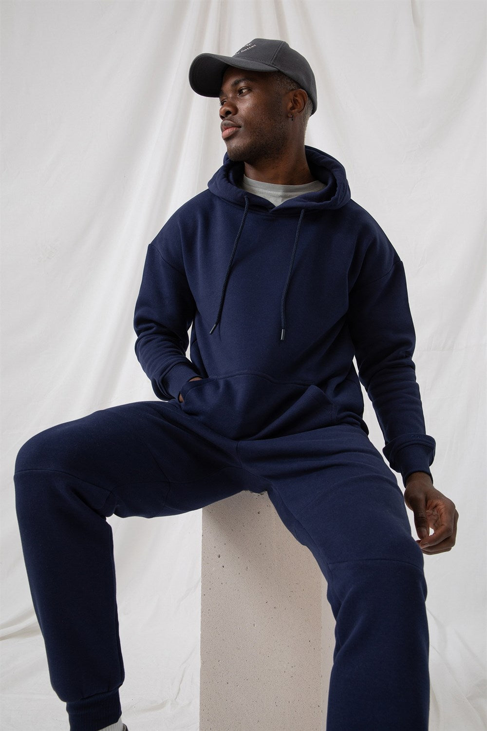 Erkek Stay Oversize Lacivert Hoodie Sweatshirt