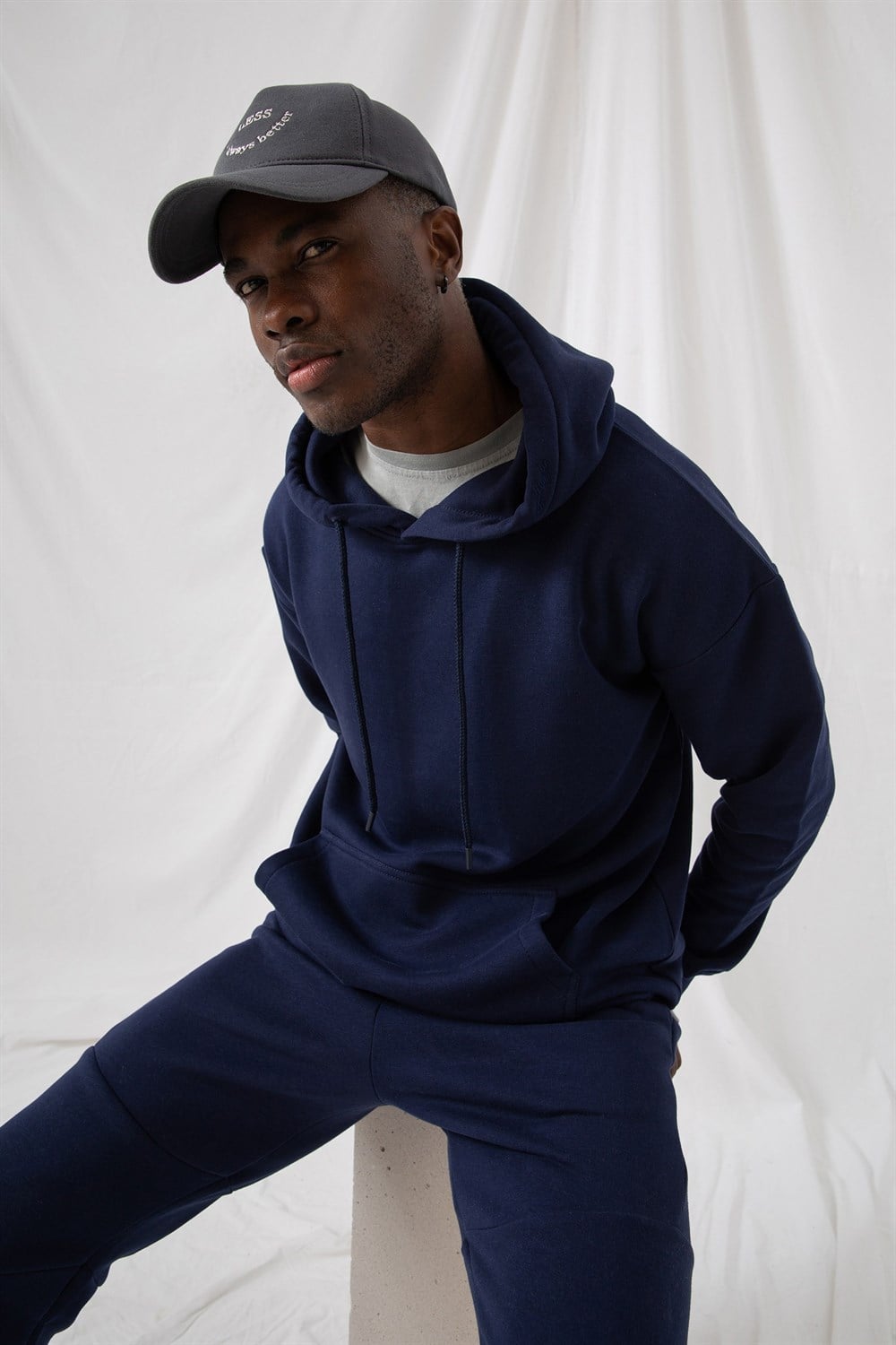 Erkek Stay Oversize Lacivert Hoodie Sweatshirt