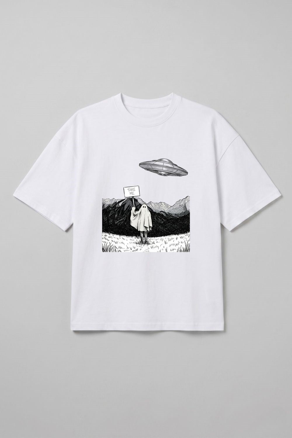 Erkek Take Me Oversize Beyaz T-Shirt
