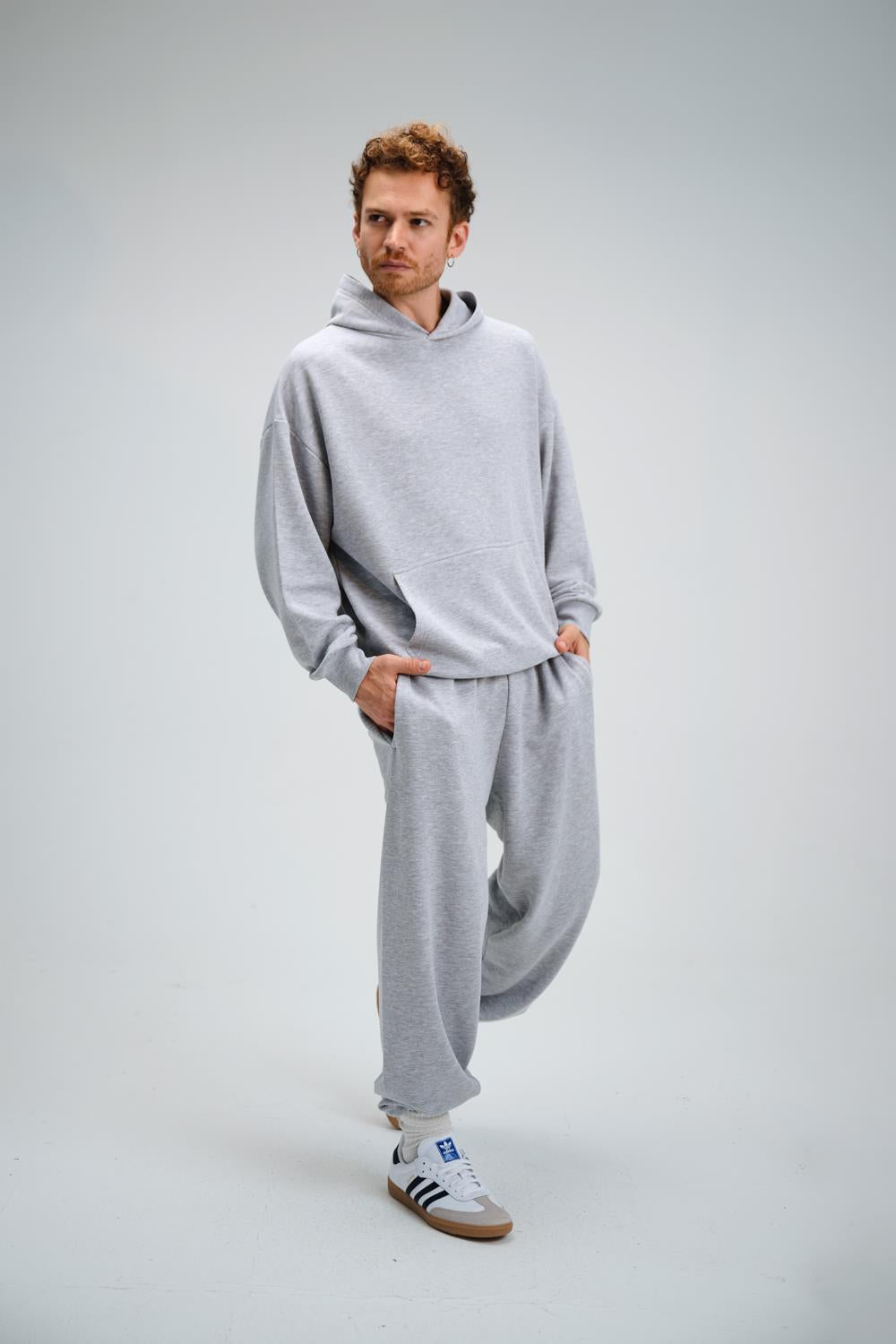 Erkek Timeless Oversize Gri Hoodie Sweatshirt