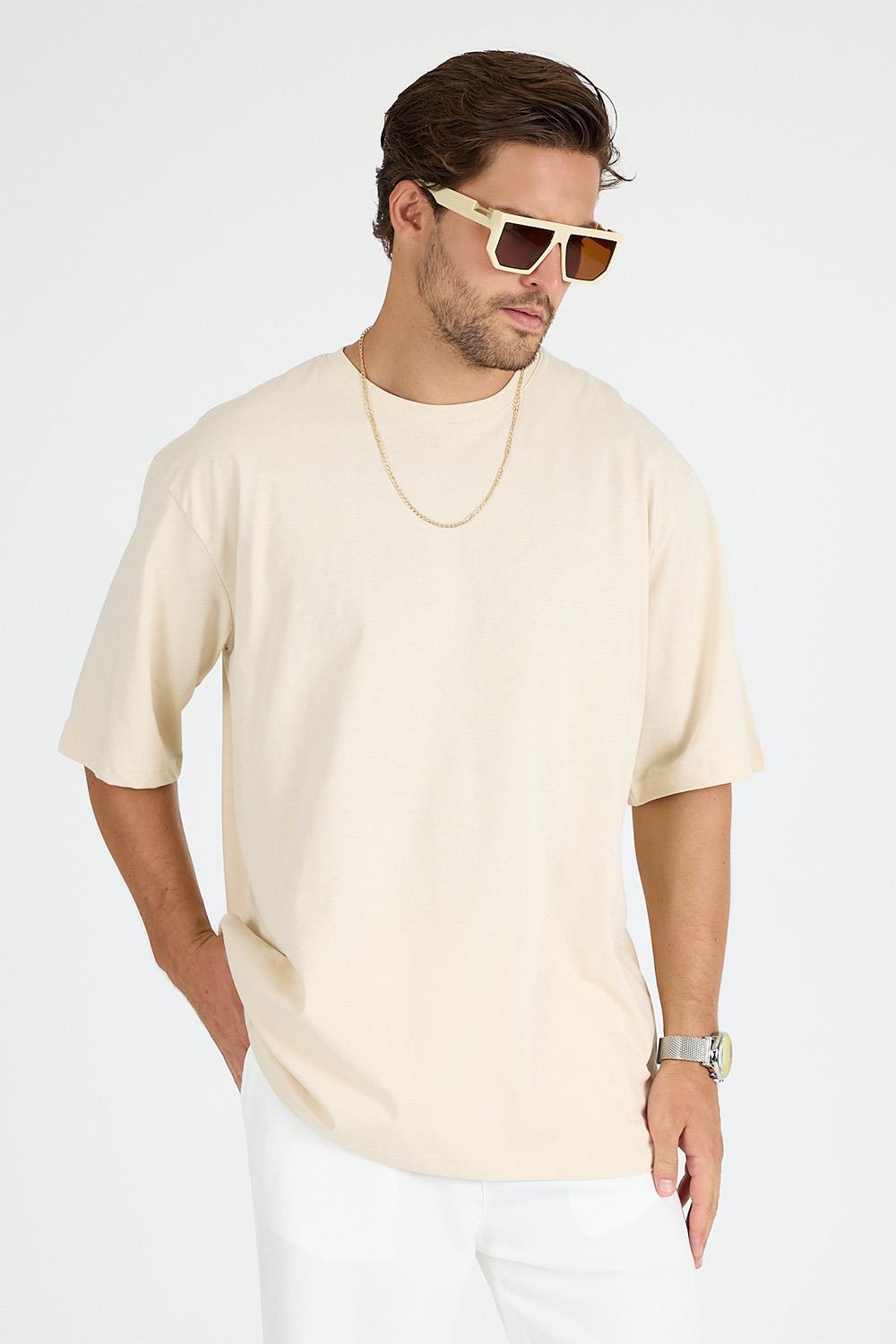 Erkek Timeless Oversize Krem T-Shirt