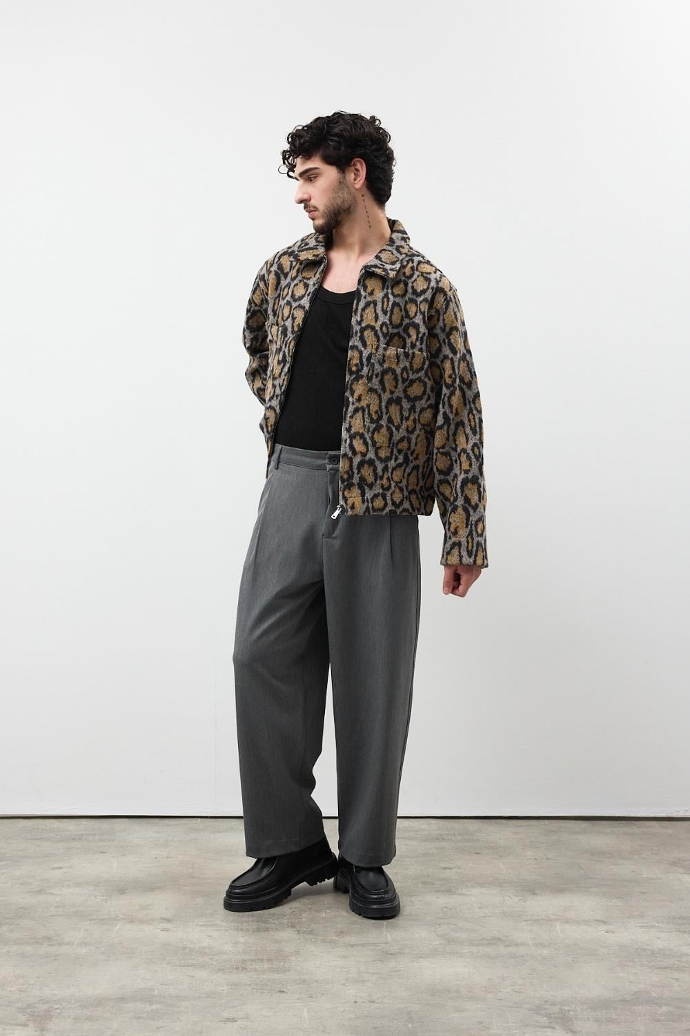 Erkek Gri  Premium Pileli Kumaş Pantolon