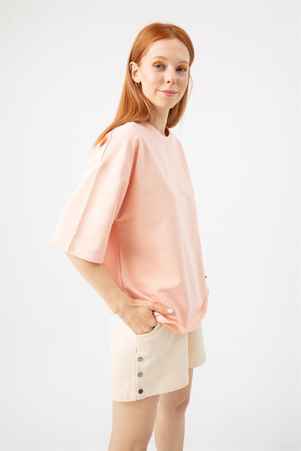 Kadın Base Oversize Mercan T-Shirt