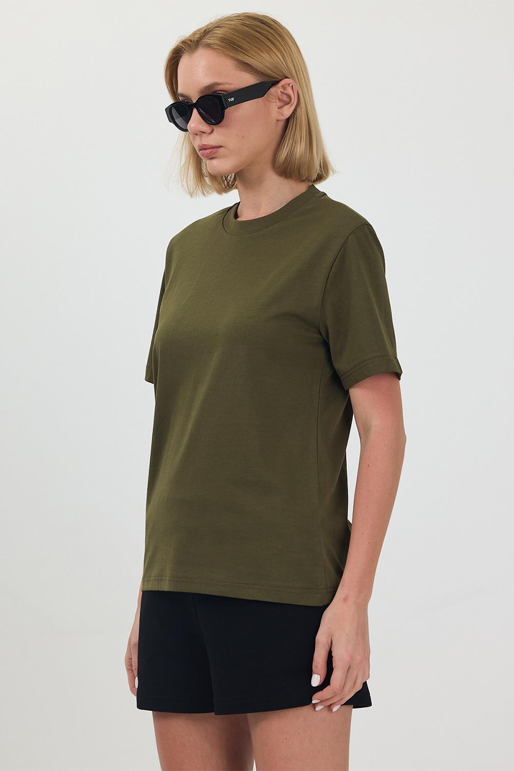 Kadın Basic Haki T-Shirt