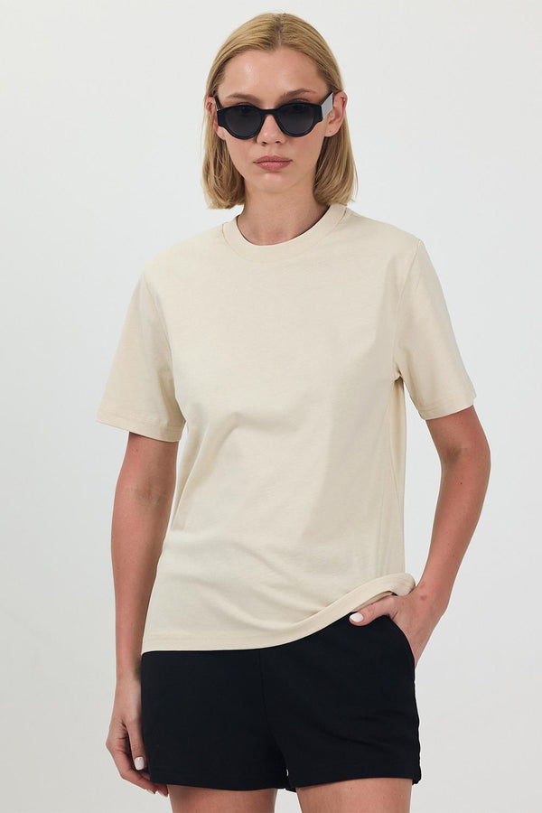 Kadın Basic Krem T-Shirt