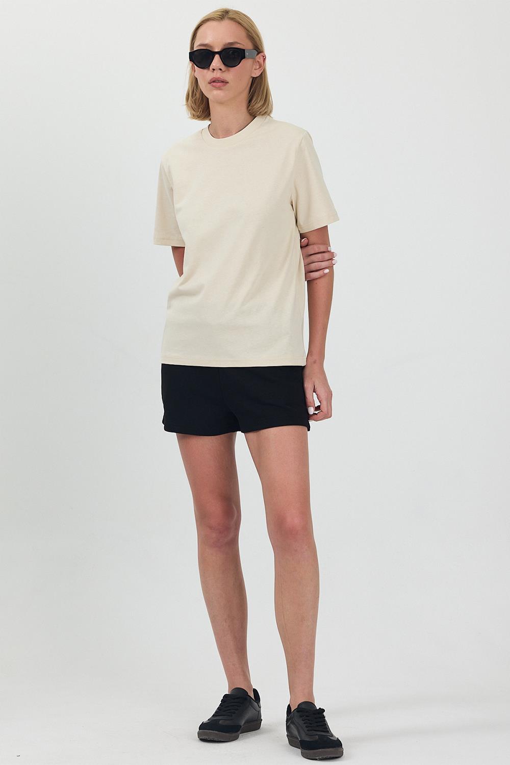 Kadın Basic Krem T-Shirt
