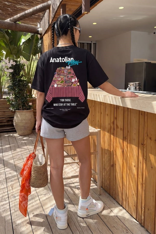 Kadın Anatolian Oversize Siyah Premium T-Shirt